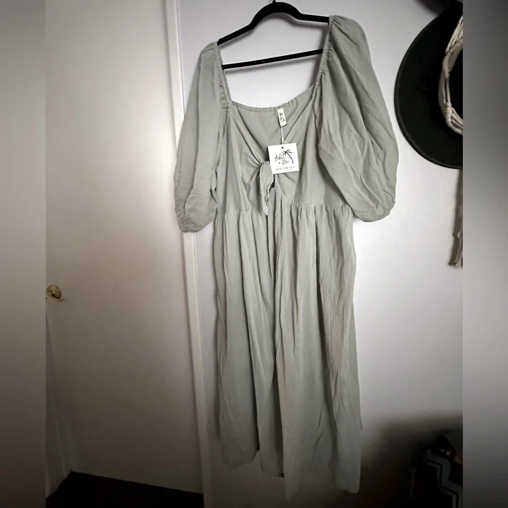 Ada and Lou Harvest Moon Mahla Midi Tie Bust Dress sage sz L - Picture 3 of 7